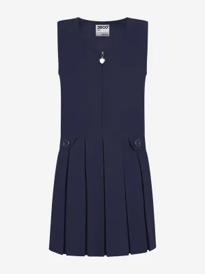 Zeco Girls School Zip Front Pinafore Dress in Navy
