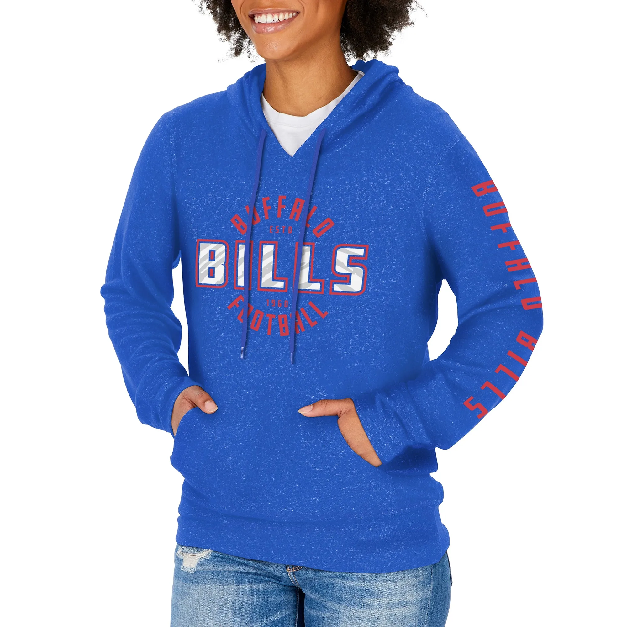 Zubaz NFL Women's Buffalo Bills Marled Soft Pullover Hoodie
